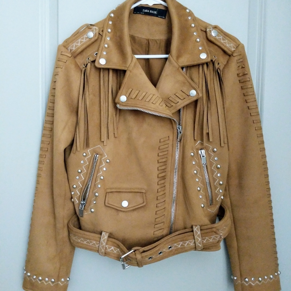 Zara Faux Suede Southwest Studded Moto Jacket L - Picture 4 of 8